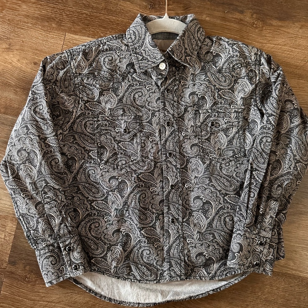 Paisley Button Down Kids Shirt - Black and Gray
